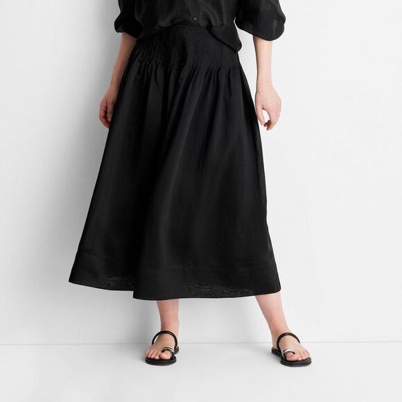 Future Collective - Women's Drop Waist Pleated Sheer Midi Skirt - Futu Black - Picture 1 of 3